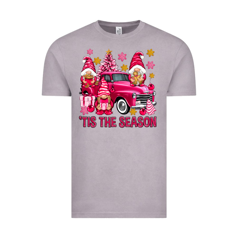 Tis' The Season Pink Christmas Gnomes Truck Vintage Tee by NancyCooperArtShop | Teevron