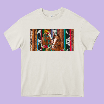 Western Horses Gemstone Horse Cowhide Leopard Floral Background Licens Heavy Core Tee Designed By Artiststas