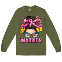 Army Green cancer warrior messy bun Long Sleeve Tee - BarkalooDesign