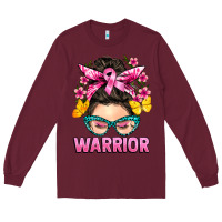 Burgundy cancer warrior messy bun Long Sleeve Tee - BarkalooDesign