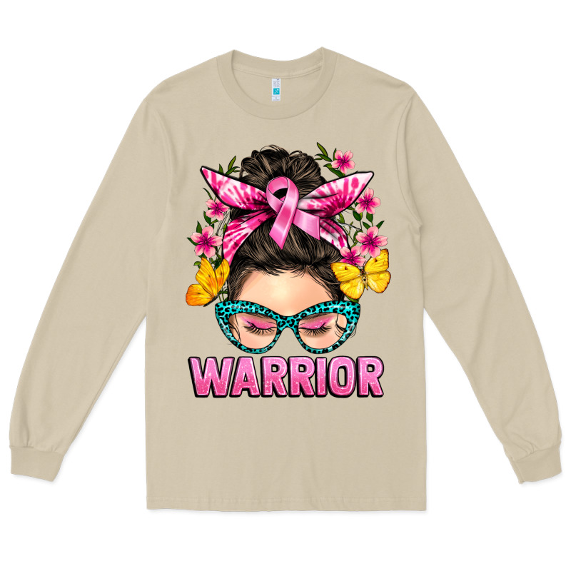 Cancer Warrior Messy Bun Long Sleeve Tee by BarkalooDesign | Teevron