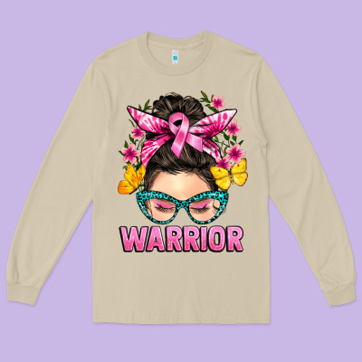 Cancer Warrior Messy Bun Long Sleeve Tee Designed By Barkaloodesign