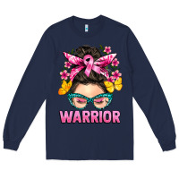 Navy cancer warrior messy bun Long Sleeve Tee - BarkalooDesign