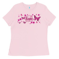 Bubblegum Pink hope breast cancer butterfly Ladies Tee - Jasminsmagicworld