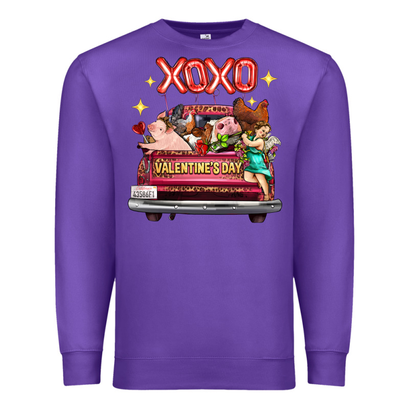 Valentine's Day Truck Farm Animals Cupid Xoxo Premium Sweatshirt by FaDigitalArtStudio | Teevron