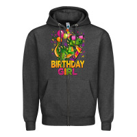 Charcoal Heather 1st birthday girl t rex pink Zipper Hoodie - CowGirlArtShop