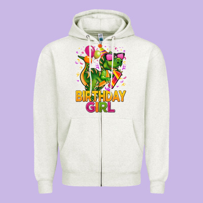 1st Birthday Girl T Rex Pink Zipper Hoodie Designed By Cowgirlartshop