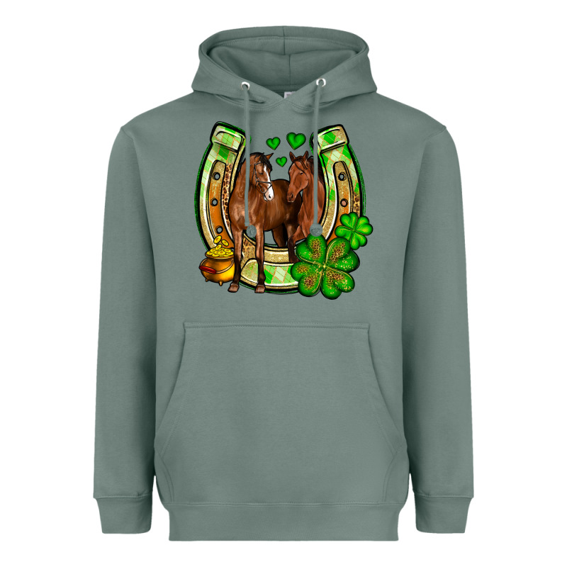 St. Patrick's Day Horse Horseshoe Heavyweight Hoodie by OliviaCreatesArt | Teevron