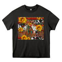 Asphalt western horse with sunflowers and aztec leopard cowhide Heavy Core Tee - Artiststas