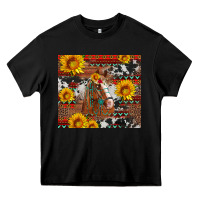 Black western horse with sunflowers and aztec leopard cowhide Heavy Core Tee - Artiststas