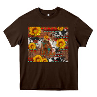 Chocolate Brown western horse with sunflowers and aztec leopard cowhide Heavy Core Tee - Artiststas