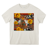 Cream western horse with sunflowers and aztec leopard cowhide Heavy Core Tee - Artiststas