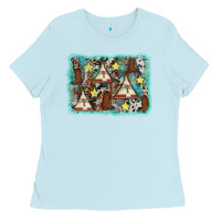 Baby Blue tribe tent western background Ladies Tee - AdoDesignShop
