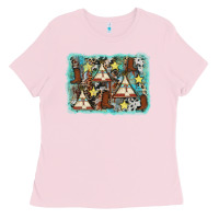 Bubblegum Pink tribe tent western background Ladies Tee - AdoDesignShop