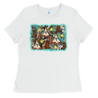 White tribe tent western background Ladies Tee - AdoDesignShop
