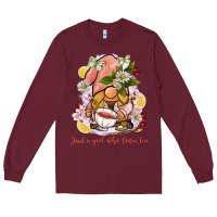 Burgundy just a girl who loves tea gnome Long Sleeve Tee - BarkalooDesign