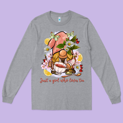 Just A Girl Who Loves Tea Gnome Long Sleeve Tee Designed By Barkaloodesign