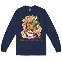 Navy just a girl who loves tea gnome Long Sleeve Tee - BarkalooDesign