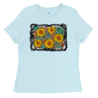 Baby Blue leather sunflower background Ladies Tee - AdoDesignShop