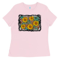 Bubblegum Pink leather sunflower background Ladies Tee - AdoDesignShop