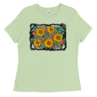 Matcha leather sunflower background Ladies Tee - AdoDesignShop