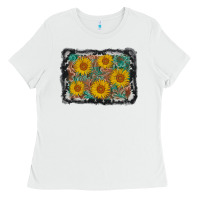 White leather sunflower background Ladies Tee - AdoDesignShop