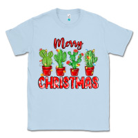 Dusty Blue Merry Christmas Cactuses Classic Tee - MaliasSmallBusiness