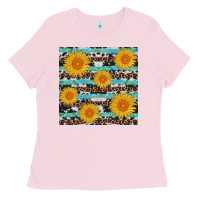 Bubblegum Pink sunflower western seamless Ladies Tee - AdoDesignShop