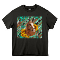 Asphalt western horse with gemstone and sunflower Heavy Core Tee - Artiststas