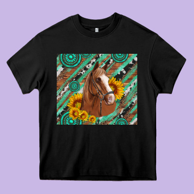 Western Horse With Gemstone And Sunflower Heavy Core Tee Designed By Artiststas