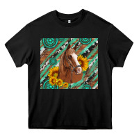Black western horse with gemstone and sunflower Heavy Core Tee - Artiststas