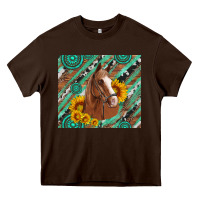Chocolate Brown western horse with gemstone and sunflower Heavy Core Tee - Artiststas