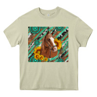 Mossy western horse with gemstone and sunflower Heavy Core Tee - Artiststas