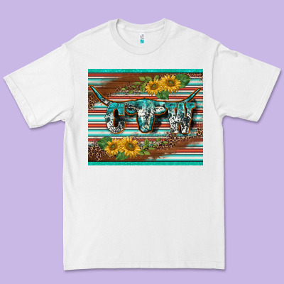Western Cow Serape Leopard Sunflowers Mousepad Premium Tee Designed By Barkaloodesign