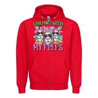 Red chilling with my peeps easter bunnies cowgirl cowg Zipper Hoodie - CowGirlArtShop