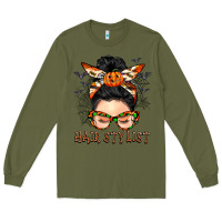 Army Green Hair stylist messy bun Long Sleeve Tee - BarkalooDesign