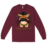 Burgundy Hair stylist messy bun Long Sleeve Tee - BarkalooDesign
