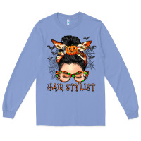 Colony Blue Hair stylist messy bun Long Sleeve Tee - BarkalooDesign