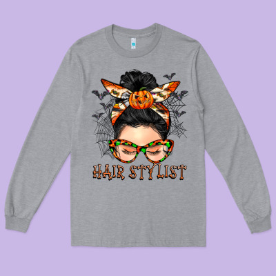 Hair Stylist Messy Bun Long Sleeve Tee Designed By Barkaloodesign