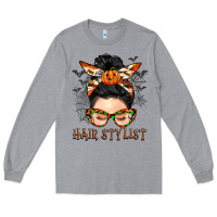 Heather Grey Hair stylist messy bun Long Sleeve Tee - BarkalooDesign