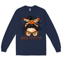 Navy Hair stylist messy bun Long Sleeve Tee - BarkalooDesign