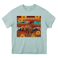 Arona western horse and sunflowers cowhide leopard with aztec Heavy Core Tee - Artiststas