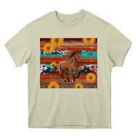 Mossy western horse and sunflowers cowhide leopard with aztec Heavy Core Tee - Artiststas