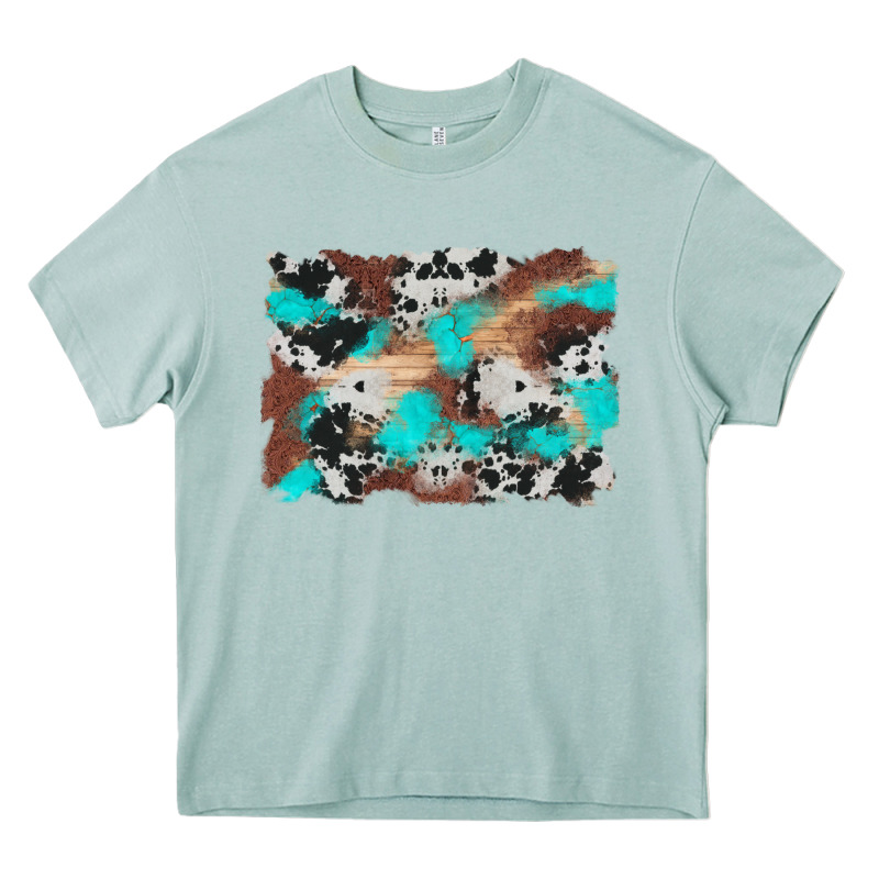 Western Cowhide Turquoise And Wood Background Heavy Core Tee by Artiststas | Teevron