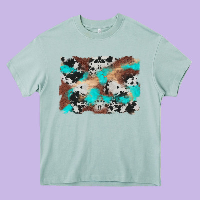 Western Cowhide Turquoise And Wood Background Heavy Core Tee Designed By Artiststas
