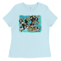 Baby Blue turquoise cowhide leopard background Ladies Tee - AdoDesignShop