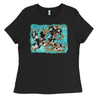Black turquoise cowhide leopard background Ladies Tee - AdoDesignShop