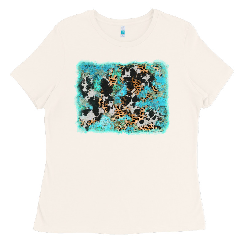 Turquoise Cowhide Leopard Background Ladies Tee by AdoDesignShop | Teevron
