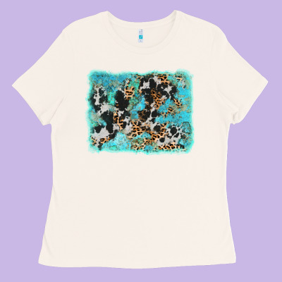 Turquoise Cowhide Leopard Background Ladies Tee Designed By Adodesignshop