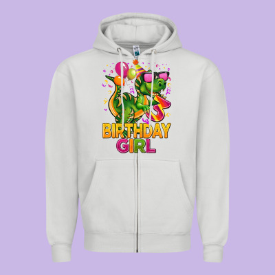 3rd Birthday Girl T Rex Pink Zipper Hoodie Designed By Cowgirlartshop